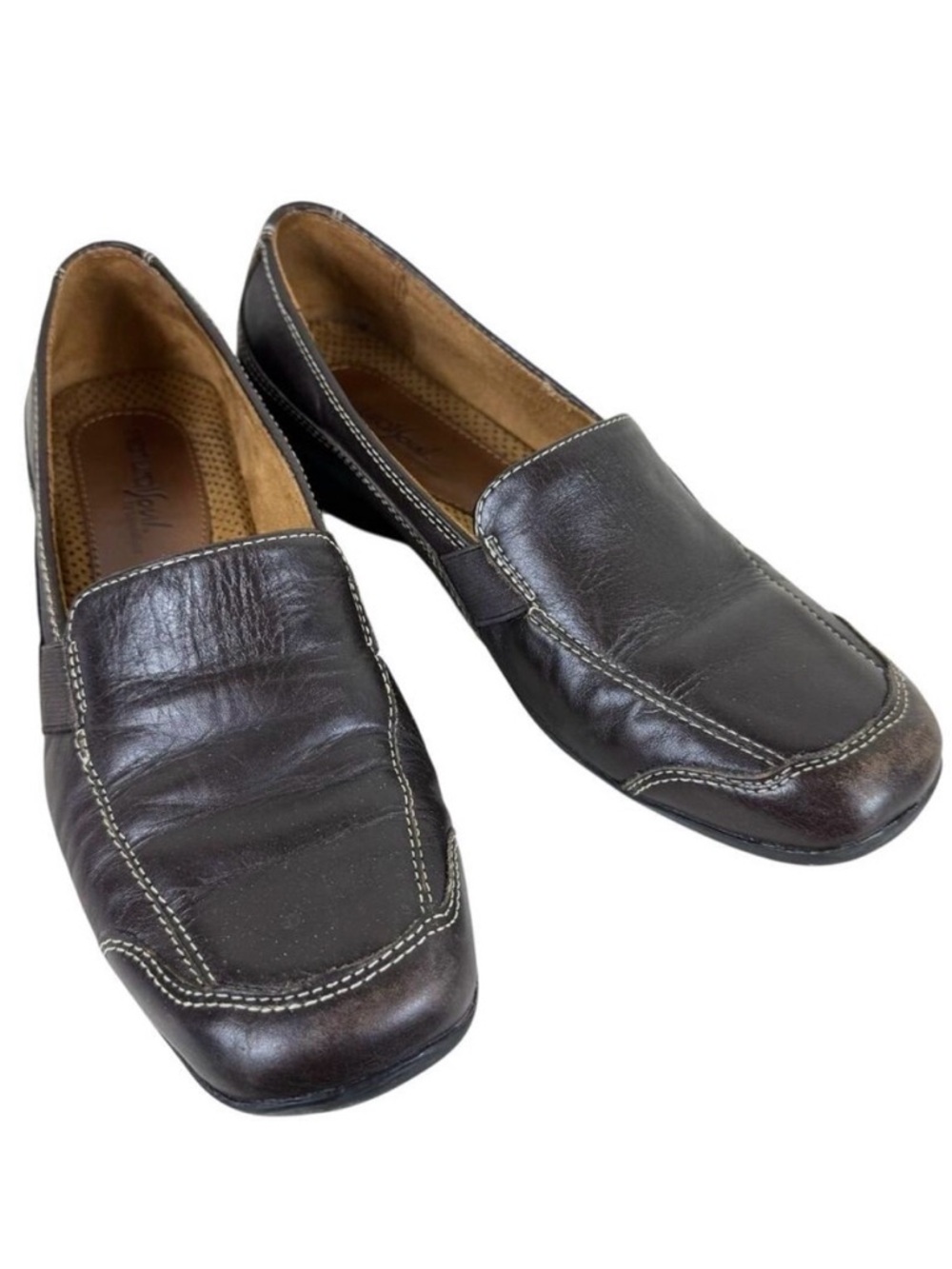 Natural Soul By Naturalizer Brown‎ Leather Rubber Sole Slip On Loafers Women's 8